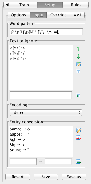 Setup input sidebar screenshot
